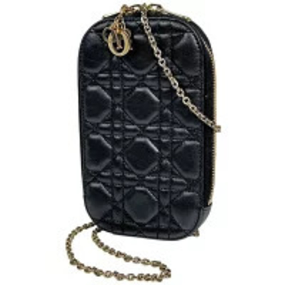 Christian Dior Lady Phone Holder Colin Cannage Shoulder Bag Leather Black